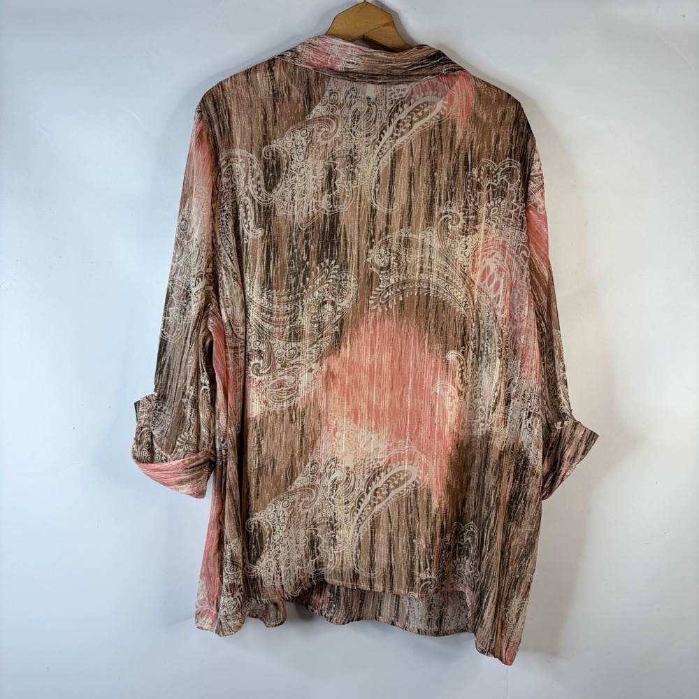 Maggie Barnes Blouse Set Women 3X Pink Paisley Metallic Button Down 2pc - Picture 9 of 9